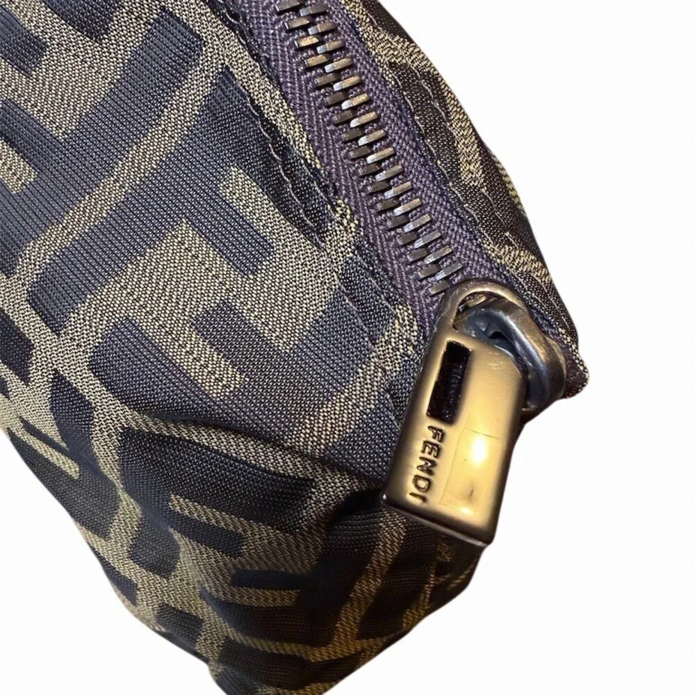 Fendi Zucca FF Monogram Zip Pouch Cosmetic Bag Clutch Brown/Tan
